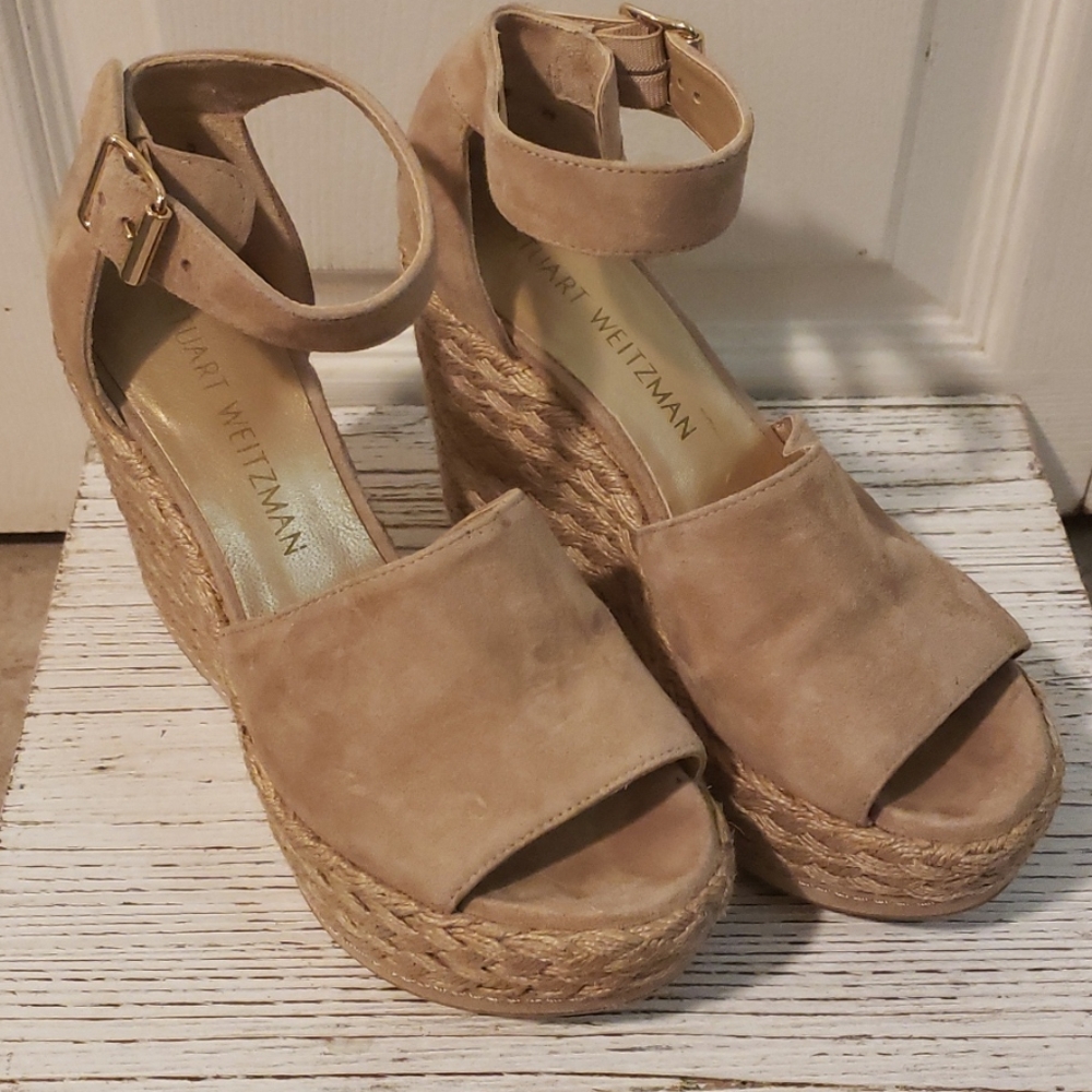 Stuart Weitzman Shojute Suede Wedge Sandals
